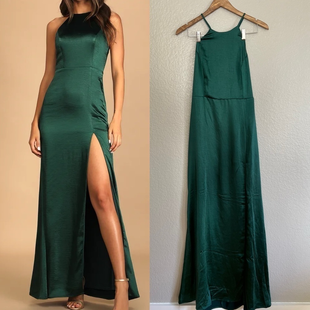 NWOT Make it Elegant Emerald Green Satin Strappy Maxi Dress